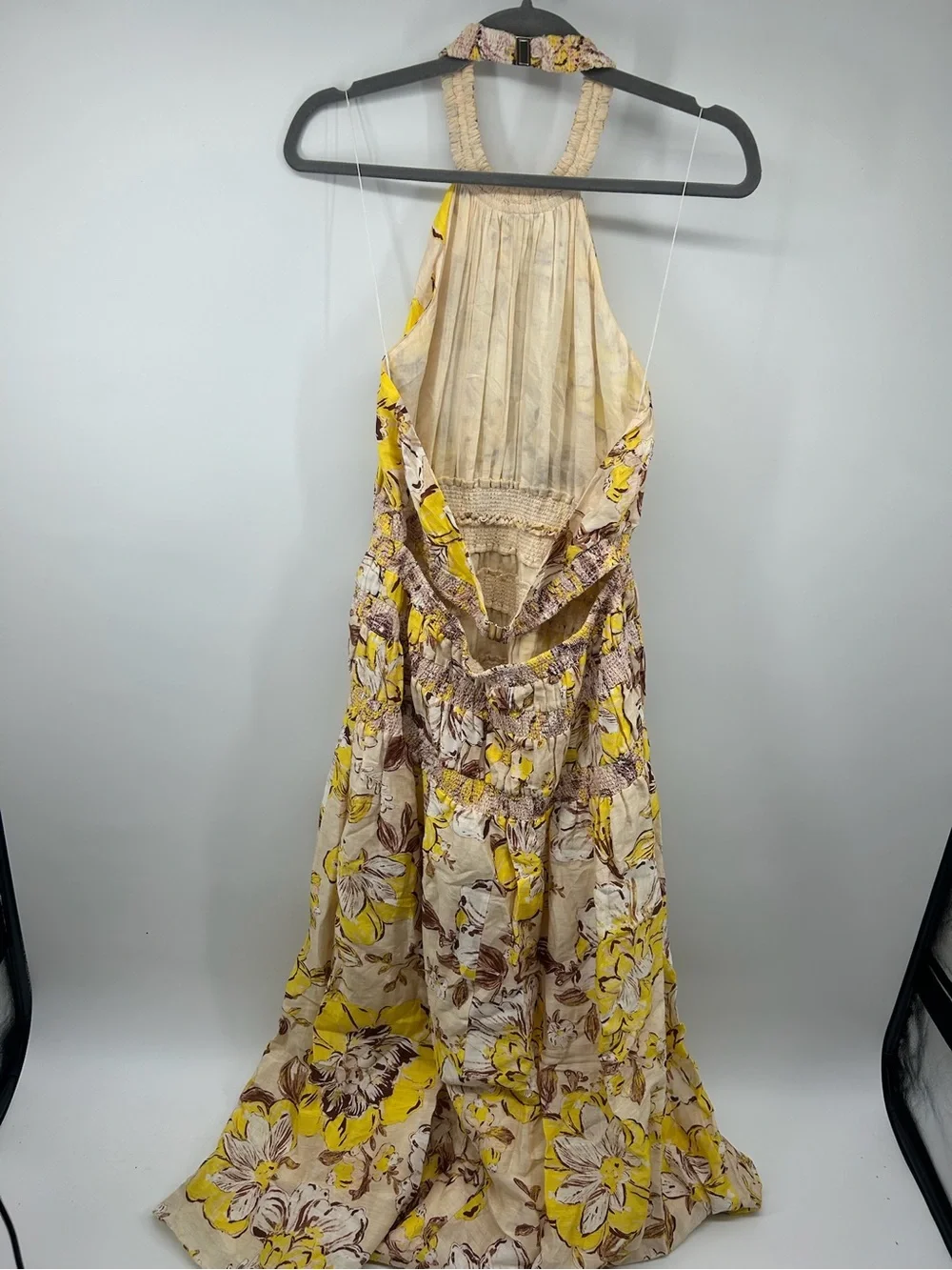 Sleeveless Yellow Floral Halter Maxi Dress